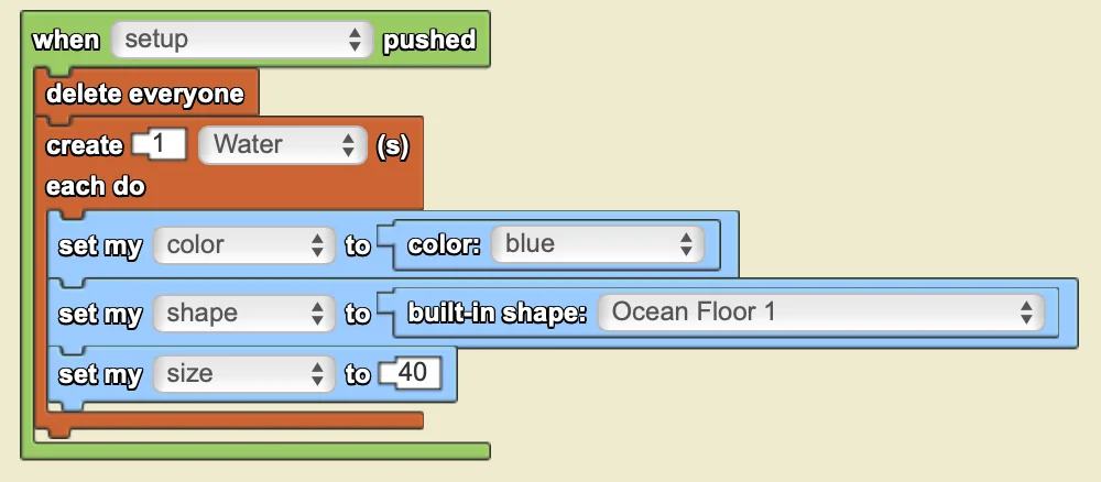 Water setup code