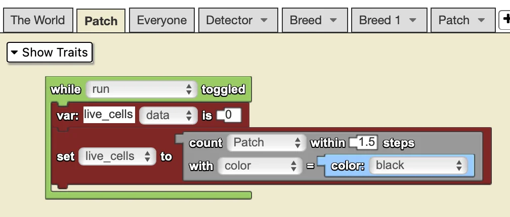 Count live cells code