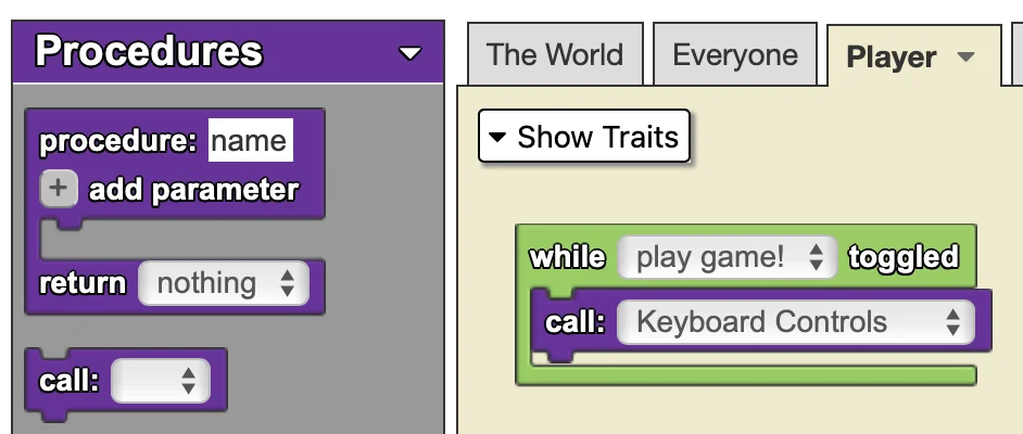 Call procedure drawer